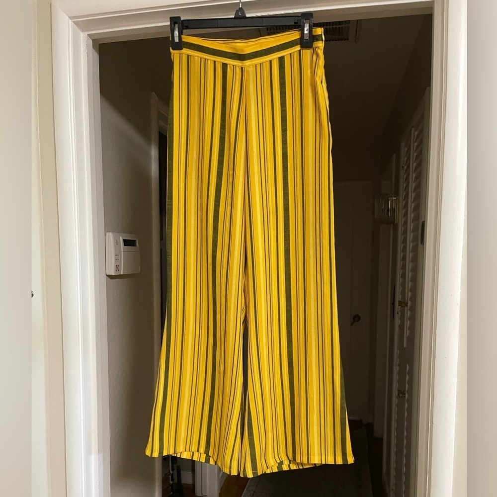 The Lady & the Sailor- Striped Yellow and Black Wide-Leg Pants. Size S